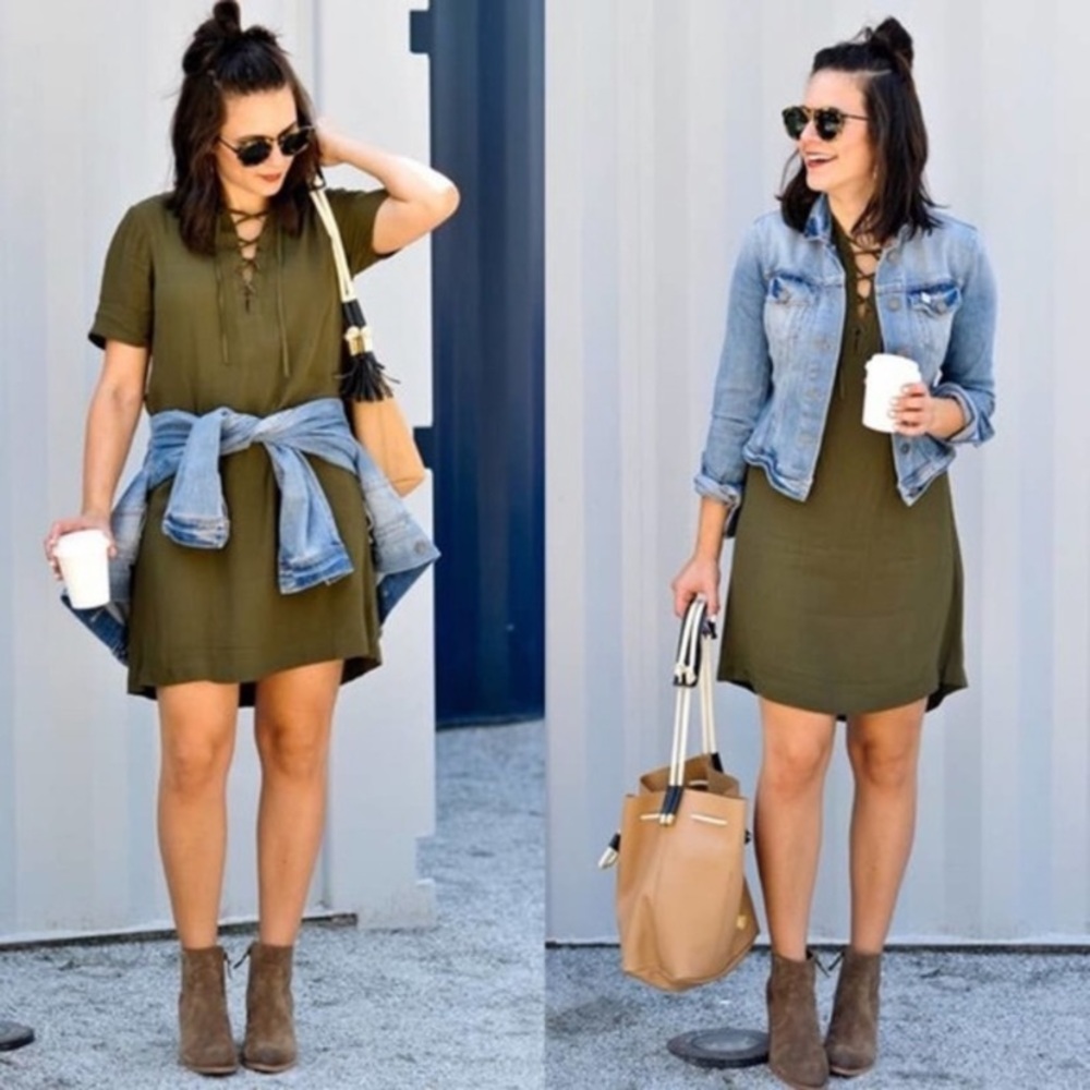Madewell Novela Lace Front Olive Green Dress